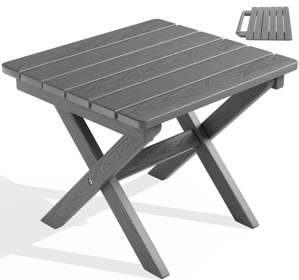 SERWALL front view gray side table showing compact outdoor surface benefit