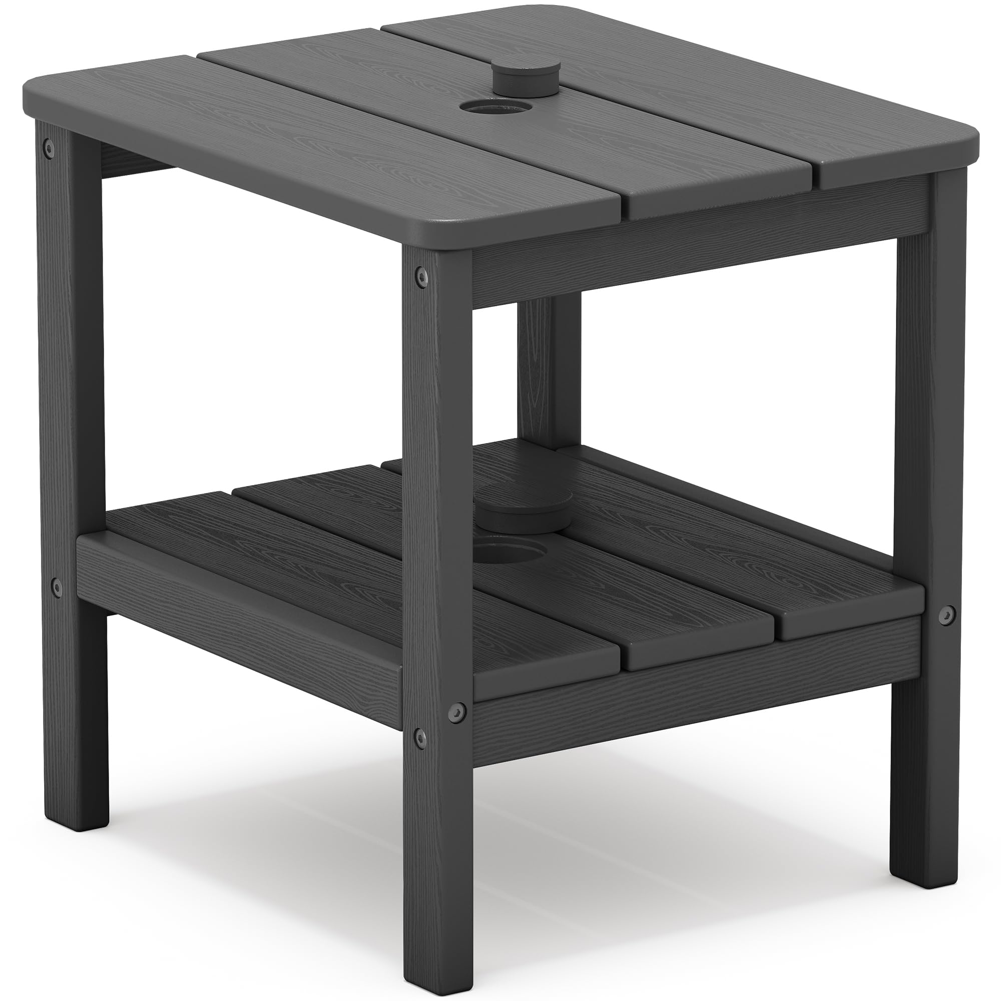 SERWALL front view of grey HDPE side table showing stable two-tier design and capacity