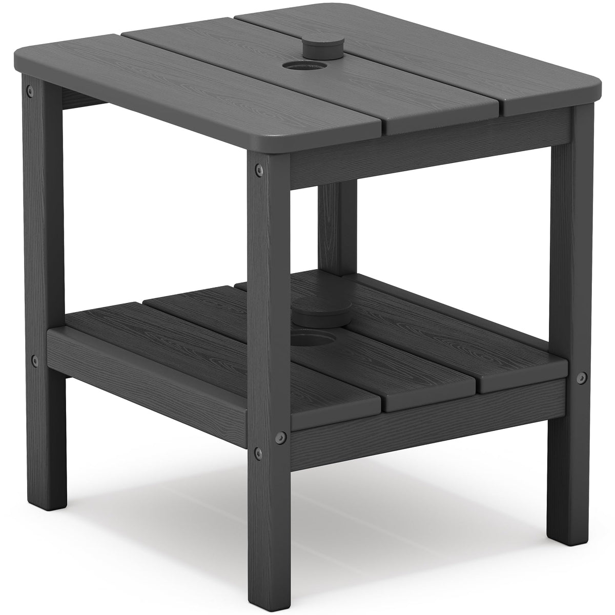 SERWALL front view of grey HDPE side table showing stable two-tier design and capacity