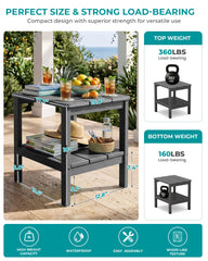 SERWALL side angle paired with Adirondack chair showing perfect patio pairing