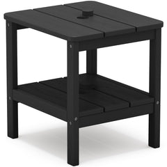 SERWALL front view of black 2-tier side table showing stable design and storage benefit