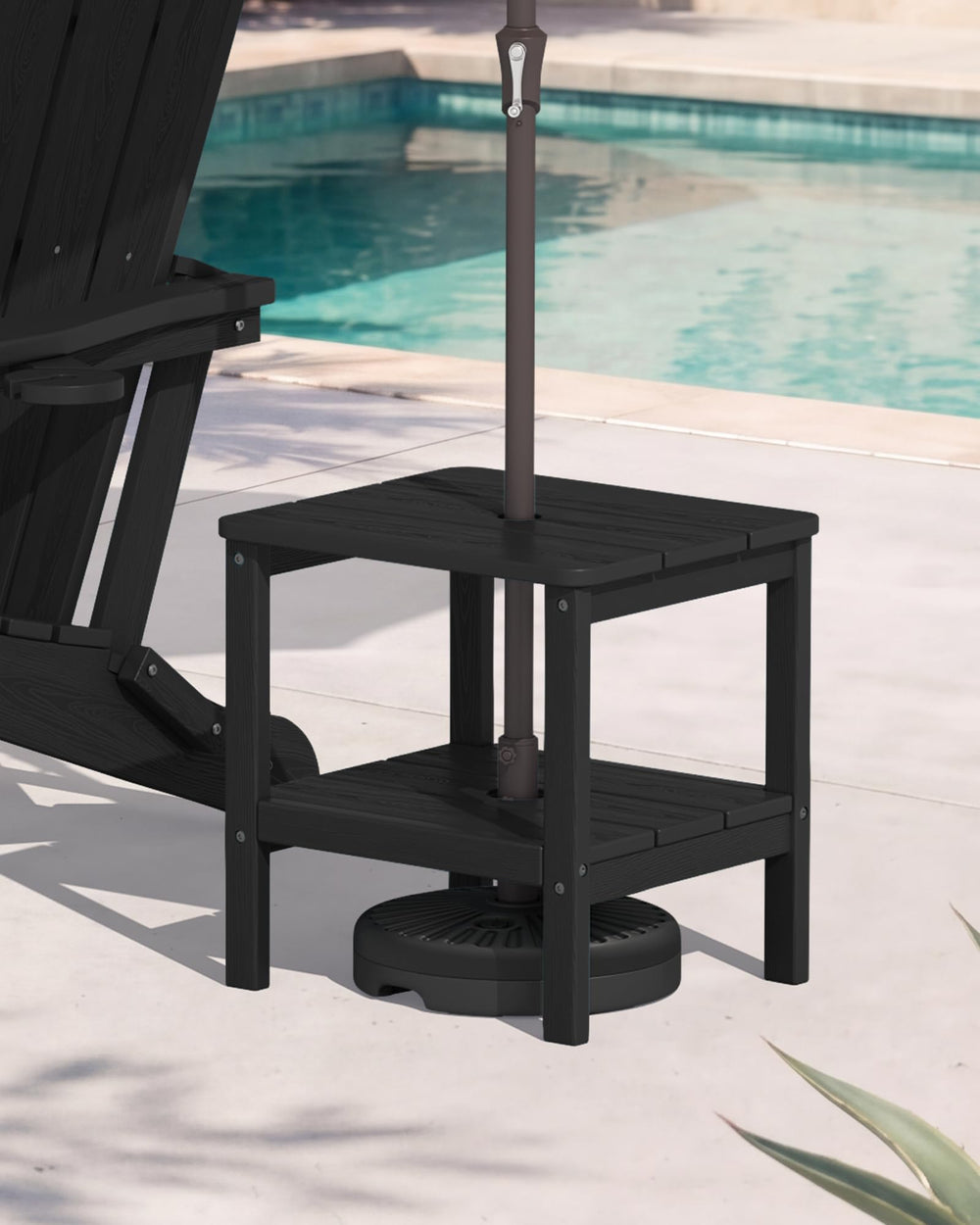 SERWALL lifestyle patio scene showing coordinated furniture and low-maintenance appeal