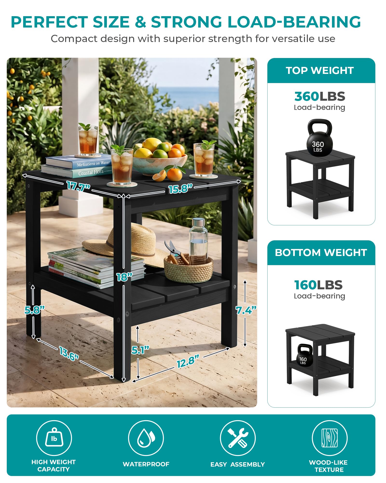 SERWALL table with drinks showing top shelf durability and entertaining ease