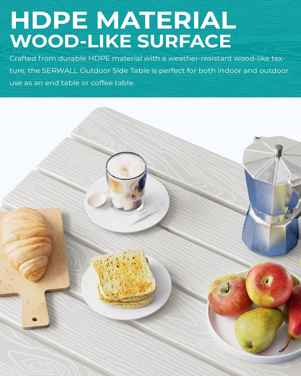 SERWALL side table folded flat for compact storage and easy transport