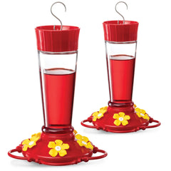 SEWANTA front view of two feeders showing bright red base and perch benefits visibility
