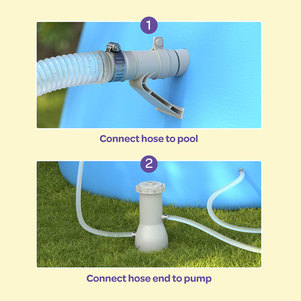 SEWANTA lifestyle shot of installed hoses on an above-ground pool showing restored circulation