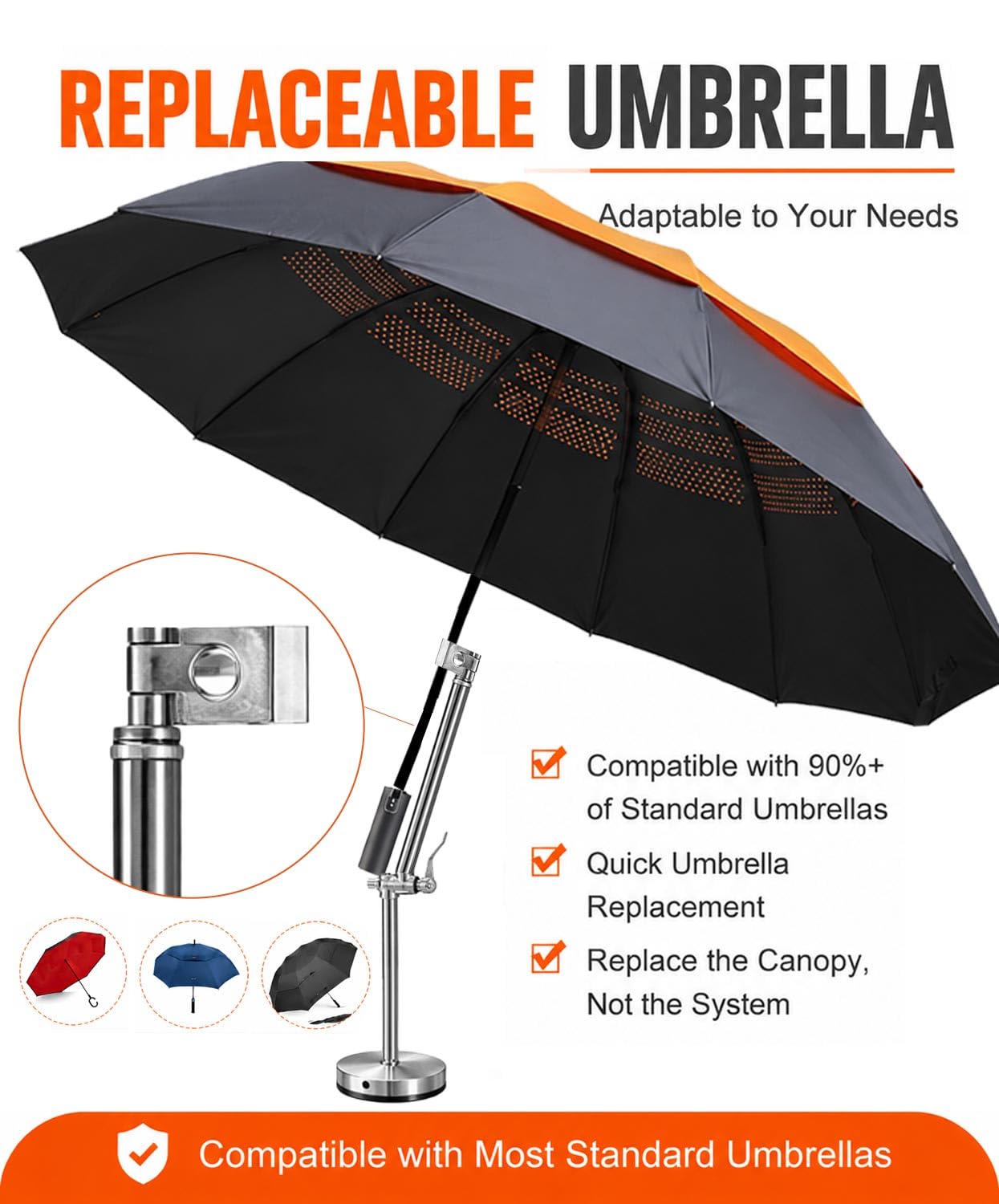 Sexlieu umbrella in use on rooftop providing shade for HVAC technician