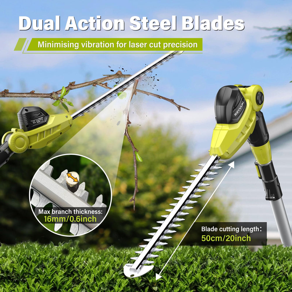 SEYVUM telescoping pole fully extended to reach tall hedges easily