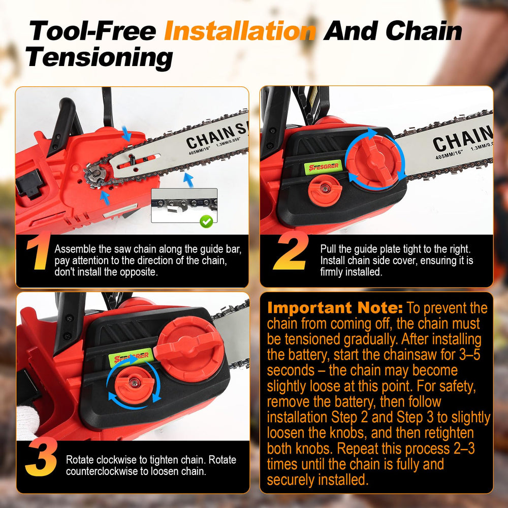 SFESGRER detail of chain and guide bar displaying automatic oiler benefit and longevity