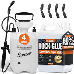 Shabebe front packaging showing one-gallon glue and sprayer, durable coverage benefit