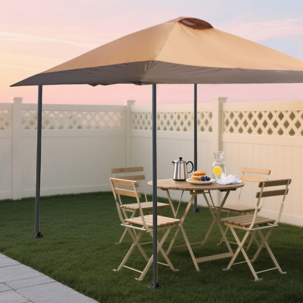 SHADCANOVA backyard setup with table showing comfortable shaded outdoor living