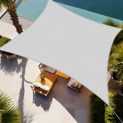 Shade&Beyond front view of 20x20 sail showing clean light grey canopy benefit shade