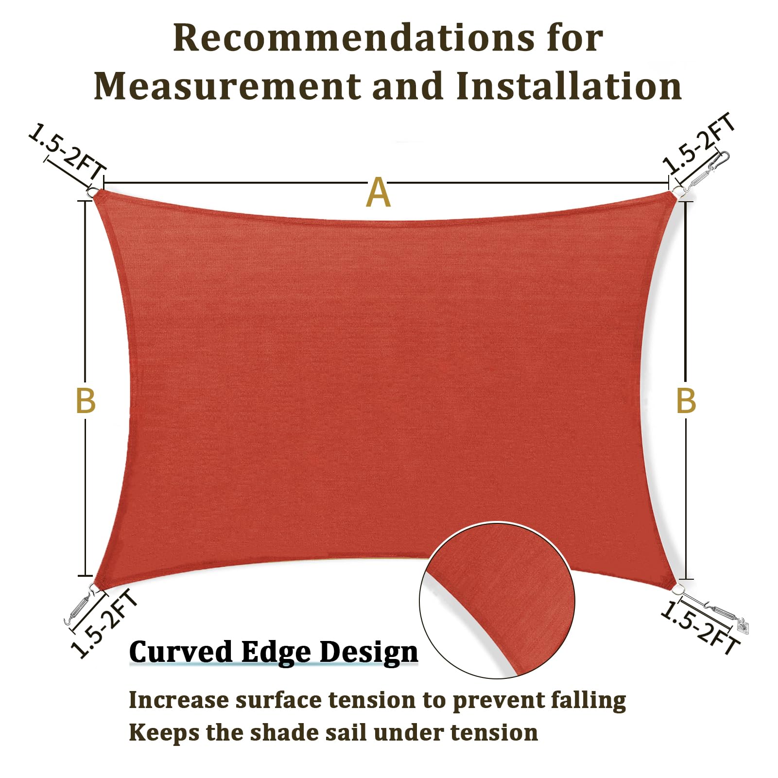 Shade&Beyond curved edge detail shedding water to prevent pooling and fabric stress