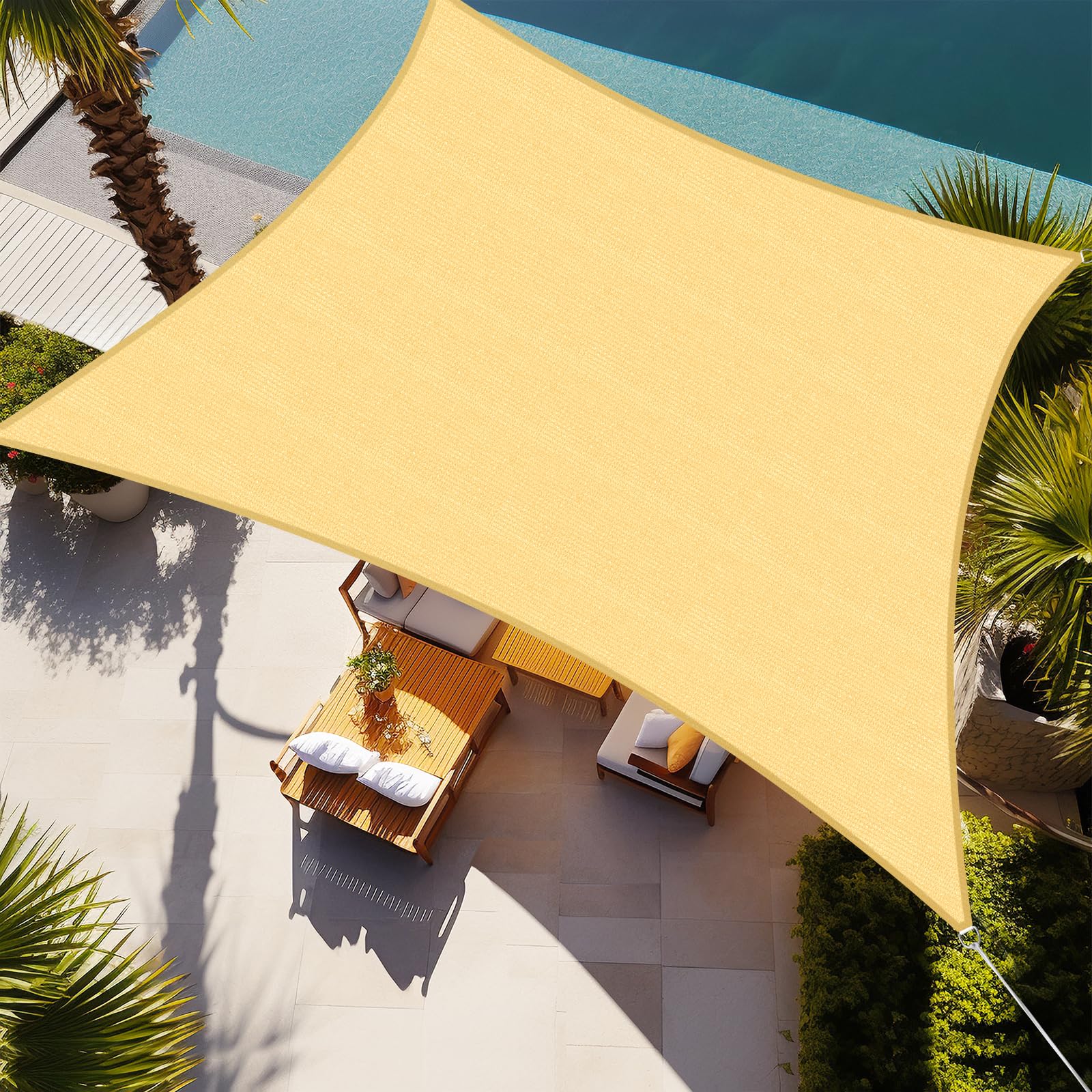 Shade&Beyond front view of sand rectangle sail showing full canopy coverage and neutral tone