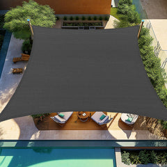 Shade&Beyond front view of 10'x10' dark grey sail showing full coverage
