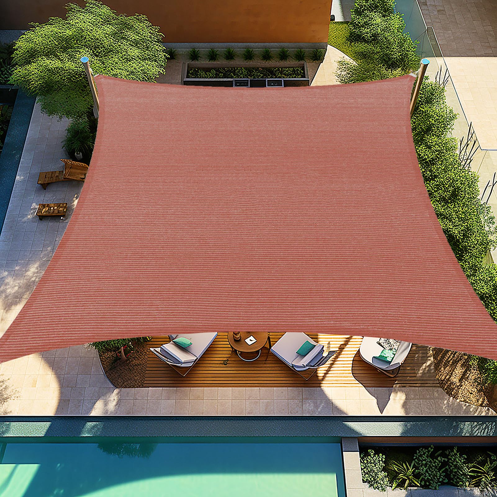 Shade&Beyond front view of 10x10 rust red sail showing coverage and color
