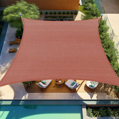 Shade&Beyond front view of 10x10 rust red sail showing coverage and color