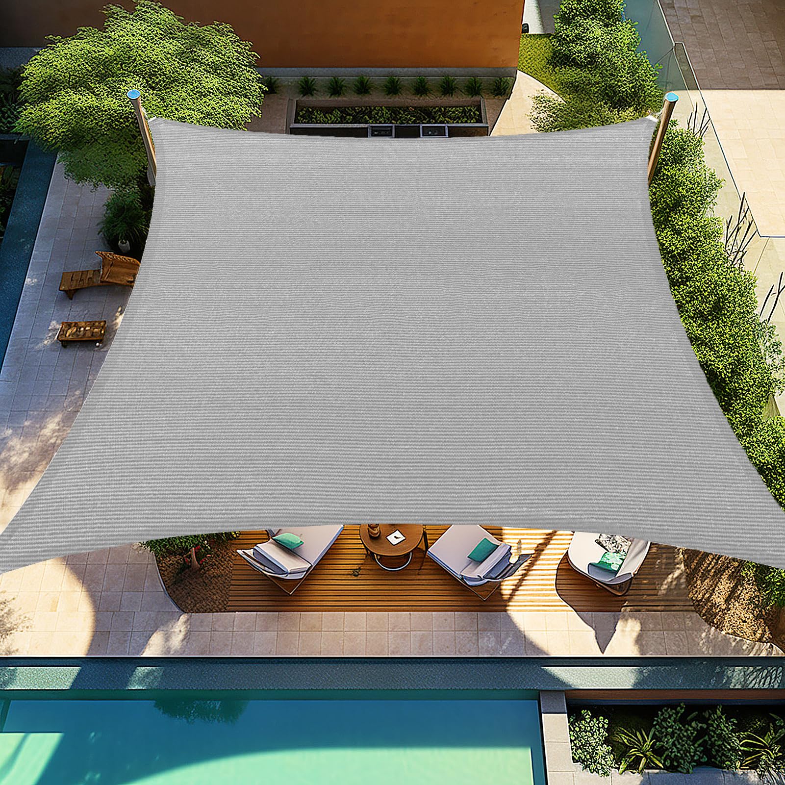 Shade&Beyond front view of 12x16 light grey sail showing sleek canopy and cool shade
