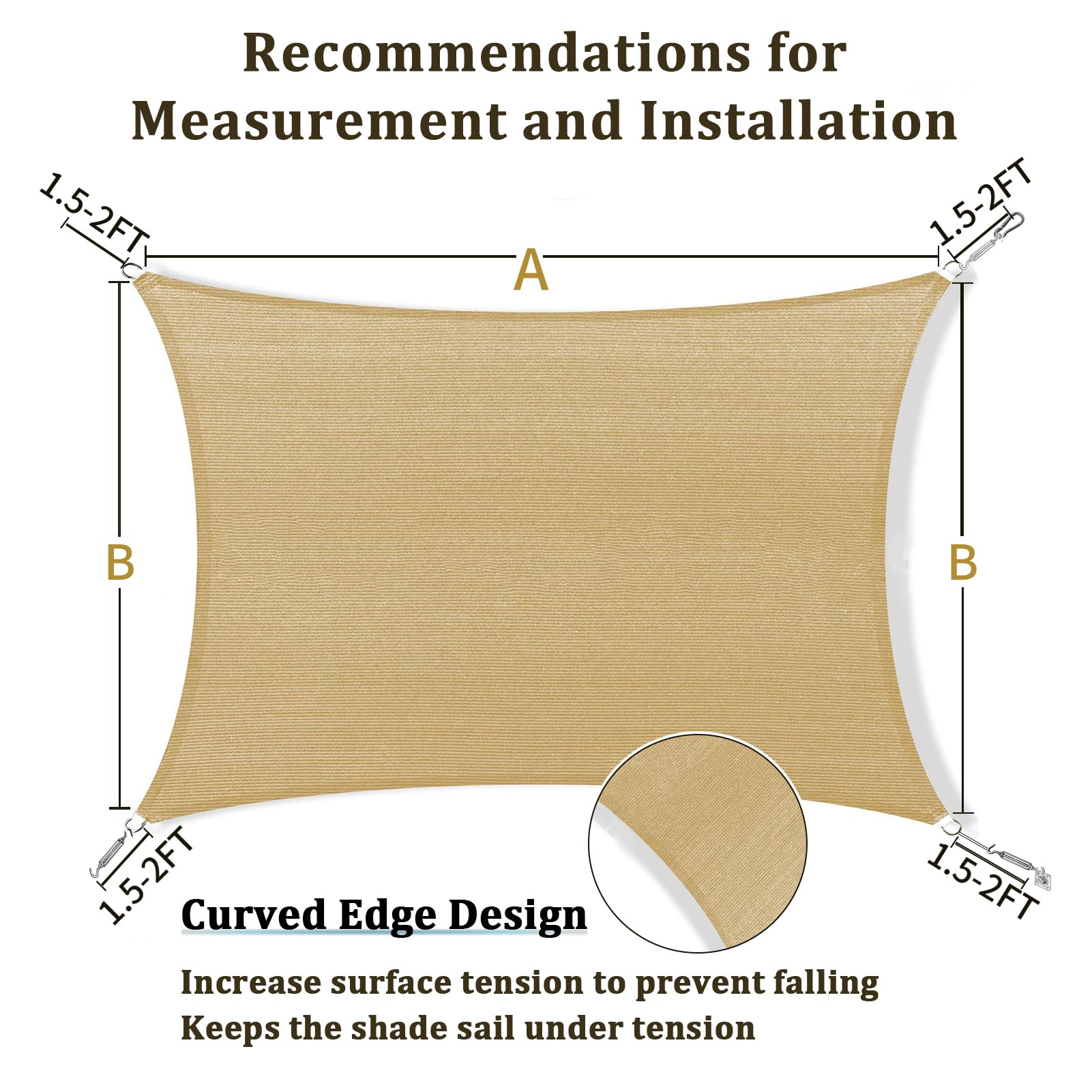 Shade&Beyond measurement guide showing D-ring spacing for correct fit