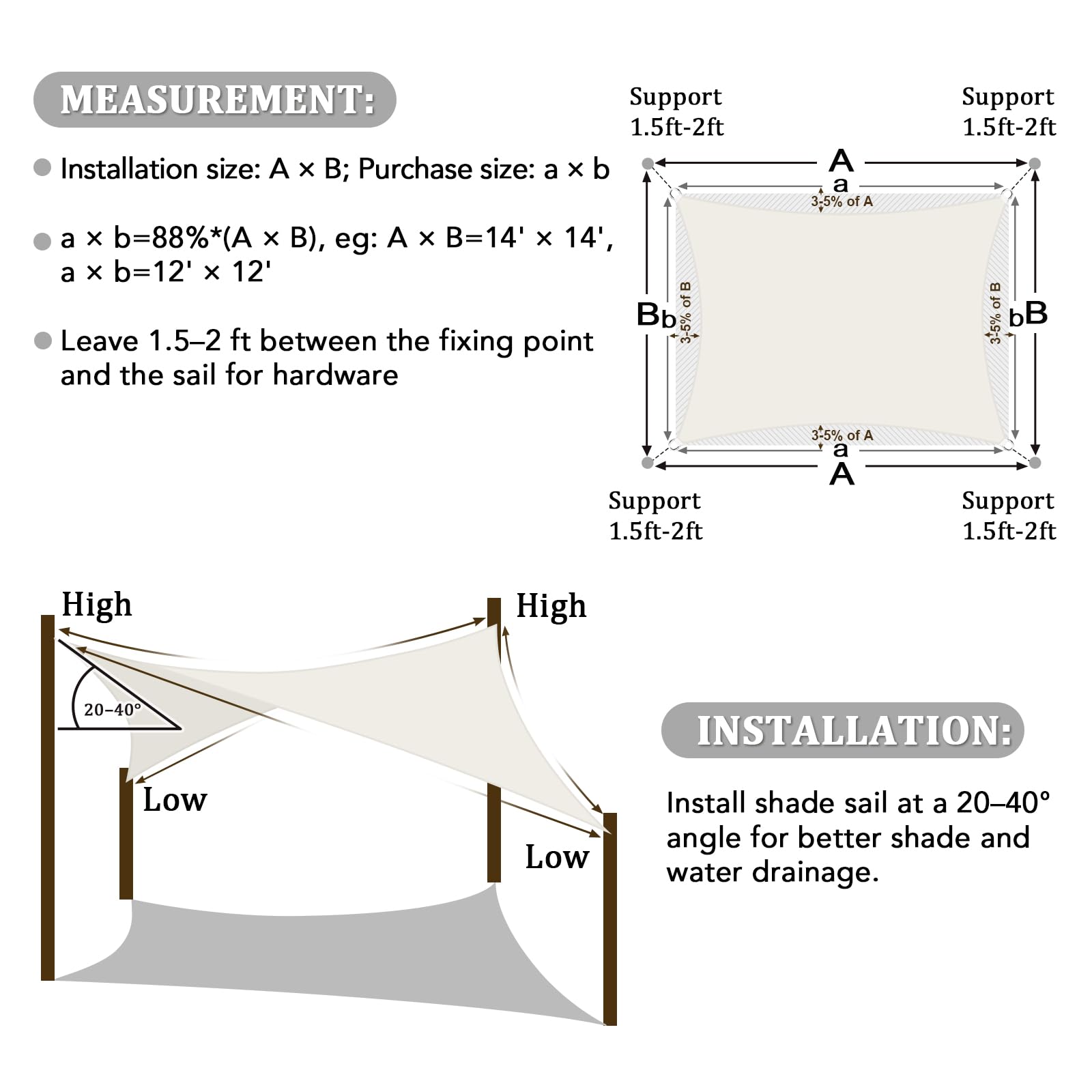 Shade&Beyond sail beside chair for scale showing actual 10'x13' footprint benefit