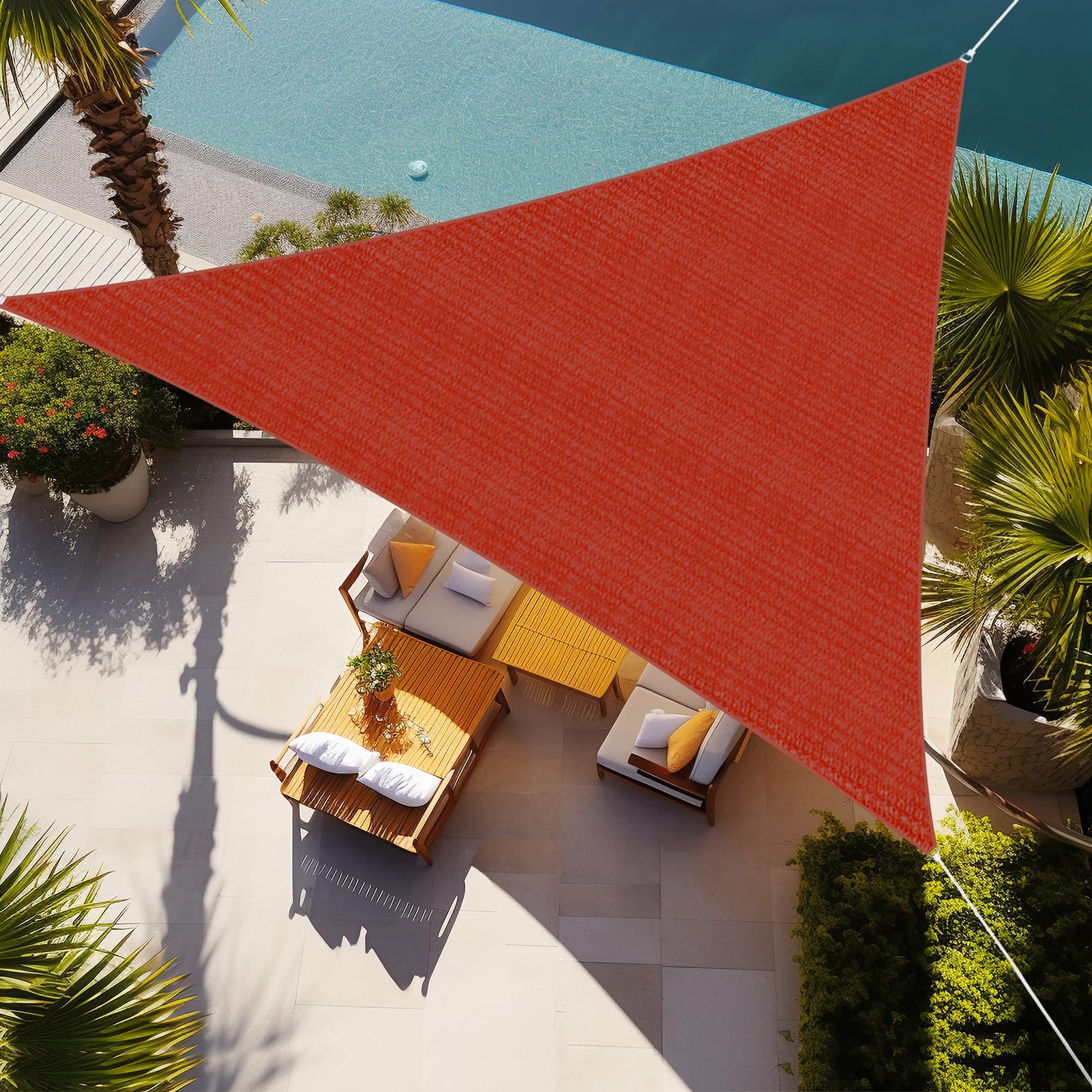 Shade&Beyond triangle sail front view showing rust red canopy and shape, adds cool shade