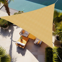 Shade&Beyond front view of triangle sun sail showing coverage and sleek dark grey finish