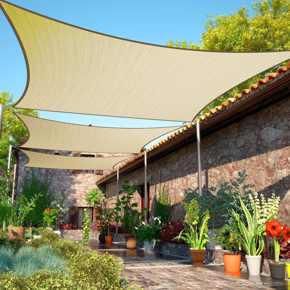 ShadeMart 16x20 beige sail front view shows clean design and instant shade benefit