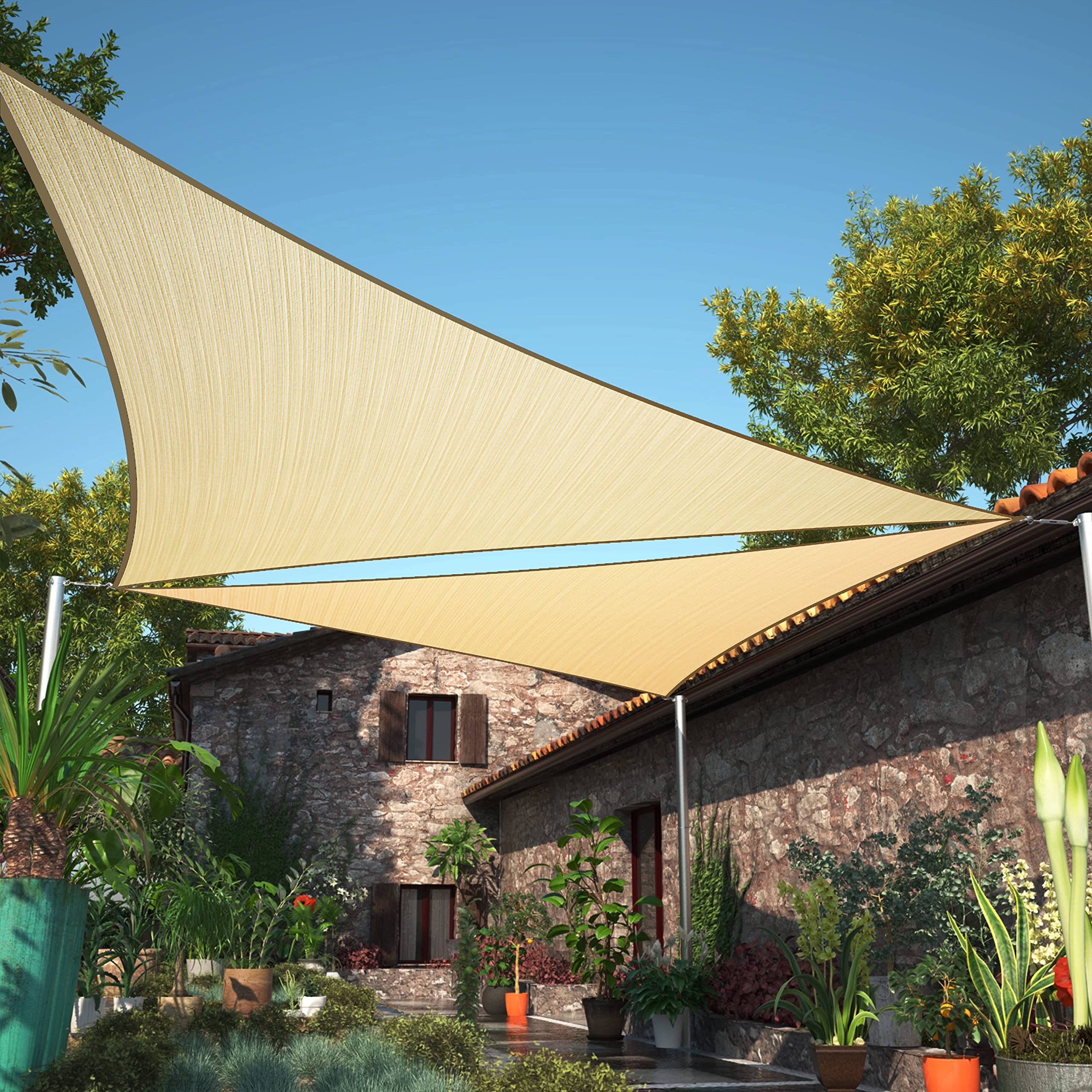 ShadeMart beige triangle front view showing full canopy and clean lines for modern shade