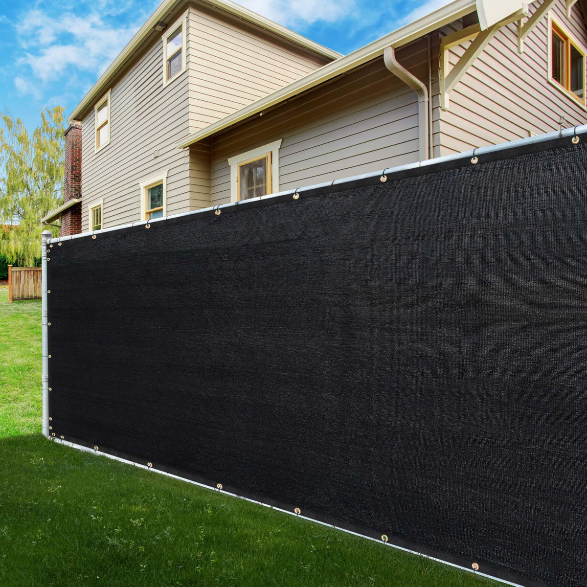 ShadeMart front view of folded 4x50 privacy screen showing compact packaging and durability