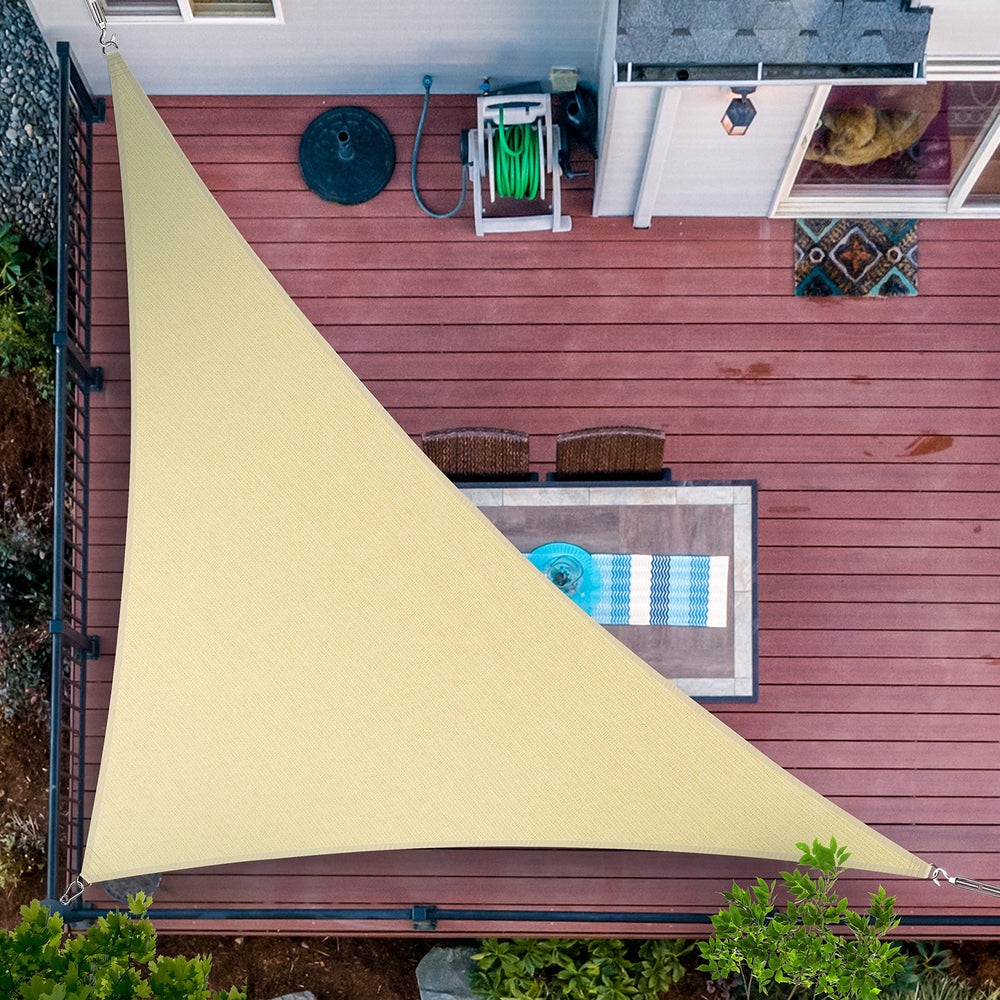 ShadeMart right-triangle full view showing canopy coverage and cool shade