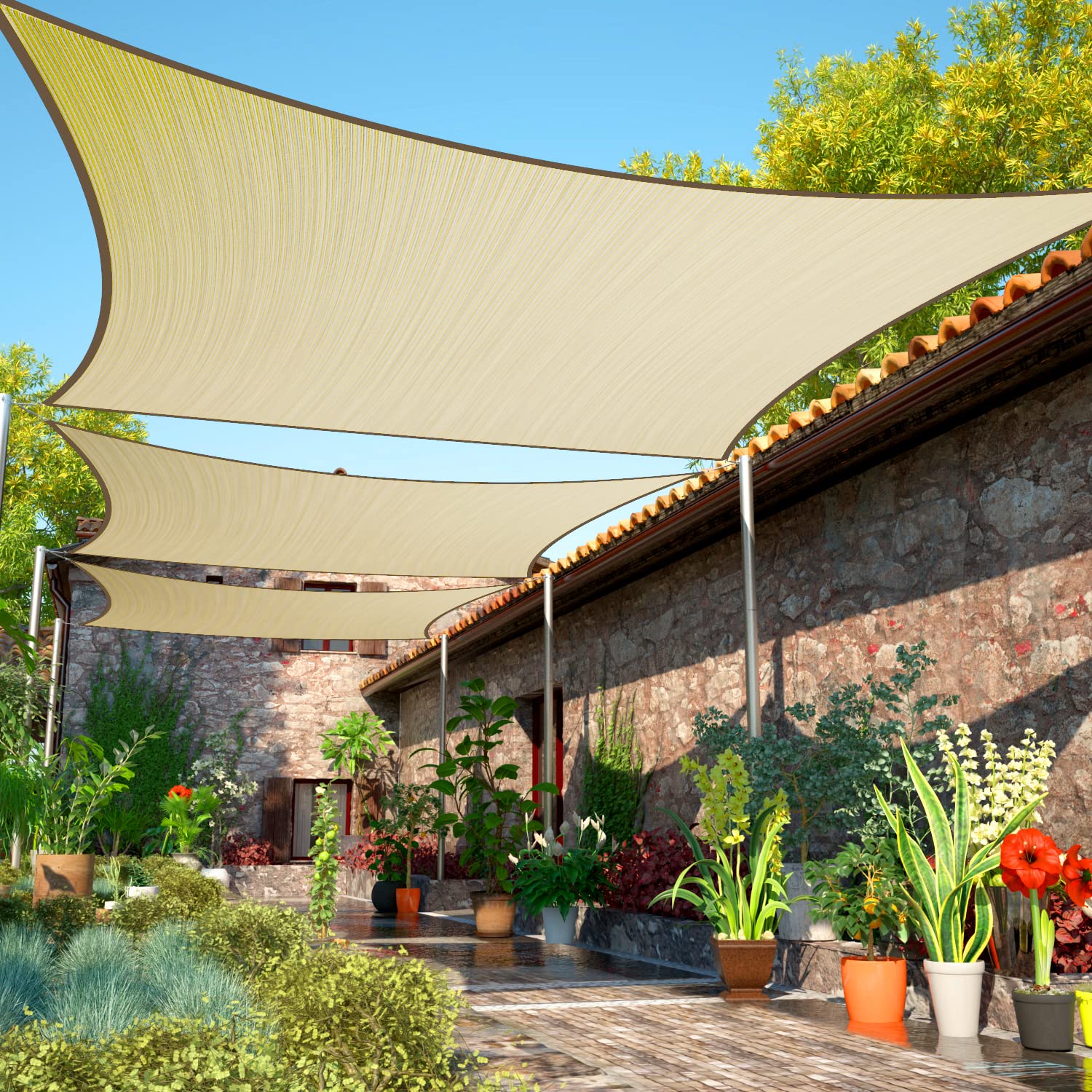 ShadeMart beige square front view showing full canopy and stylish protection
