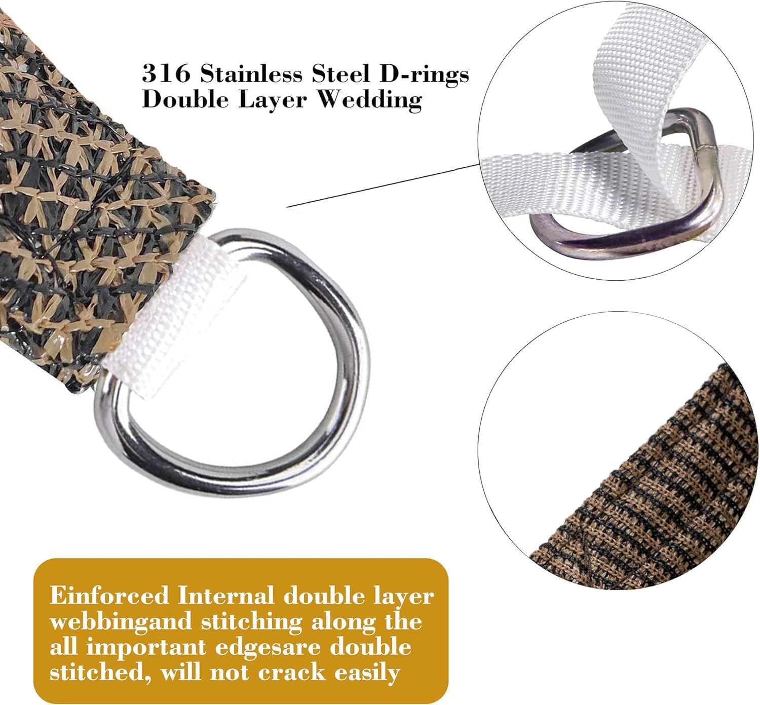 SHADESPEARE corner edge detail demonstrating reinforced stitching and tension benefit