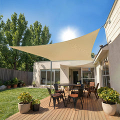 SHADEWIZ front view of 8x10 sand shade sail packaging, shows product and benefit