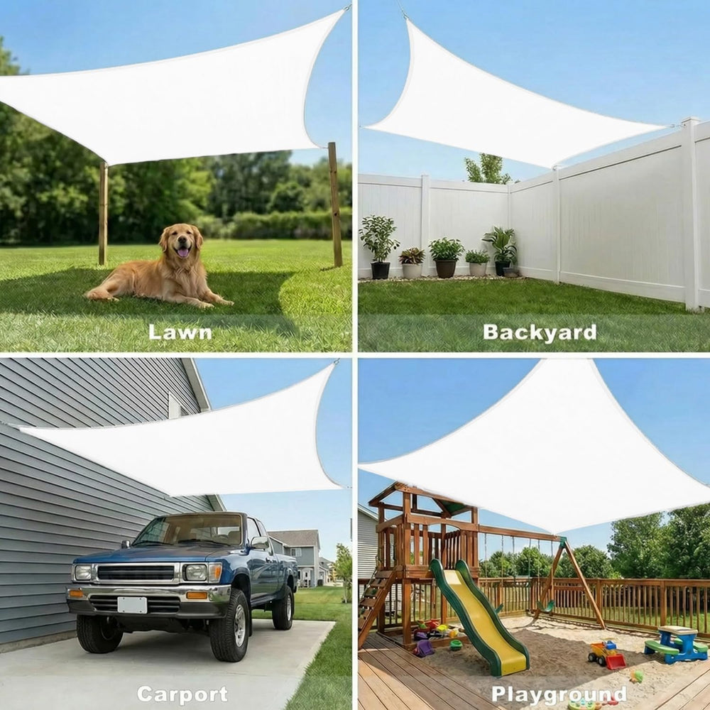 SHADEWIZ shade sail installed over pool reducing glare and heat