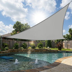 SHADEWIZ front view of large gray triangle sail showing broad shade coverage
