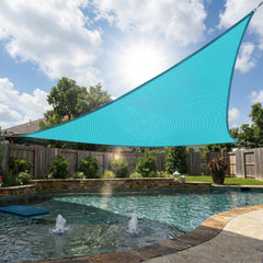 SHADEWIZ front view of turquoise triangle sail showing coverage and color