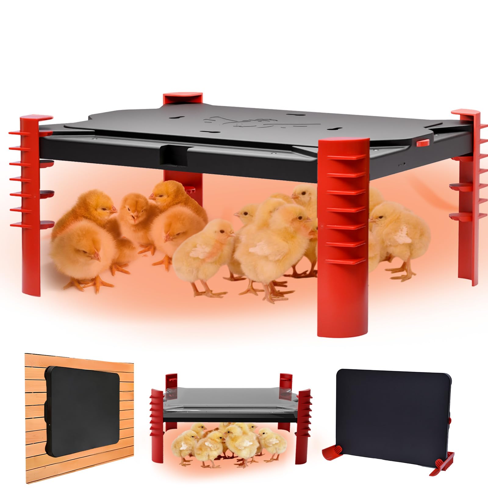 Shaledig front view of brooder plate showing slim profile and secure legs for safe warmth
