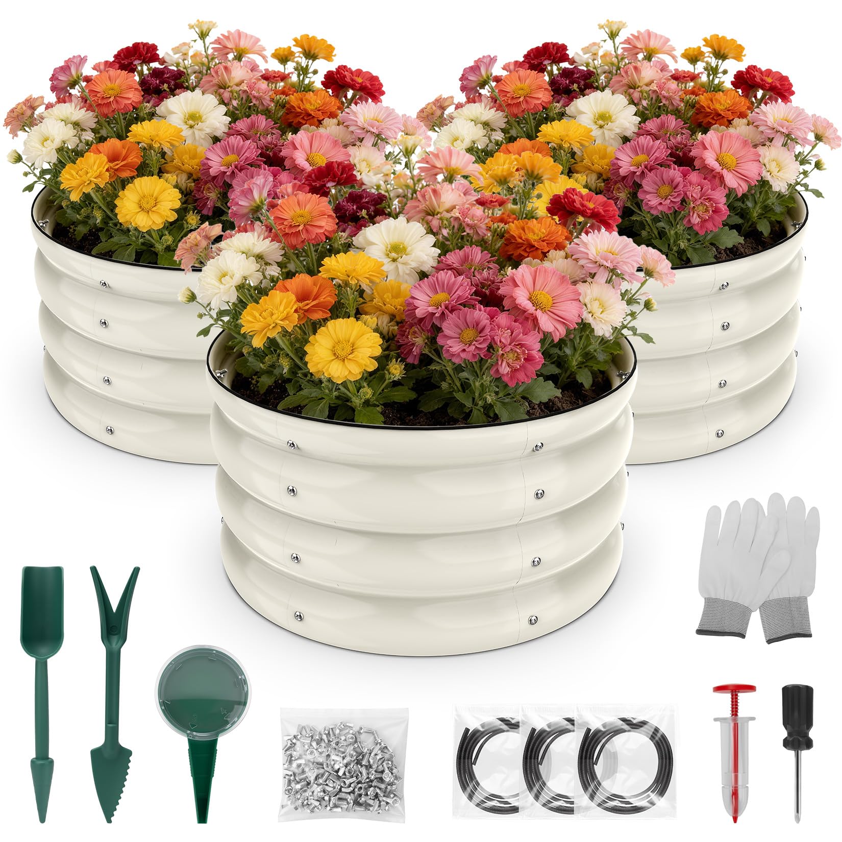 SHALL front view of boxed 3-piece garden bed kit showing contents and benefit