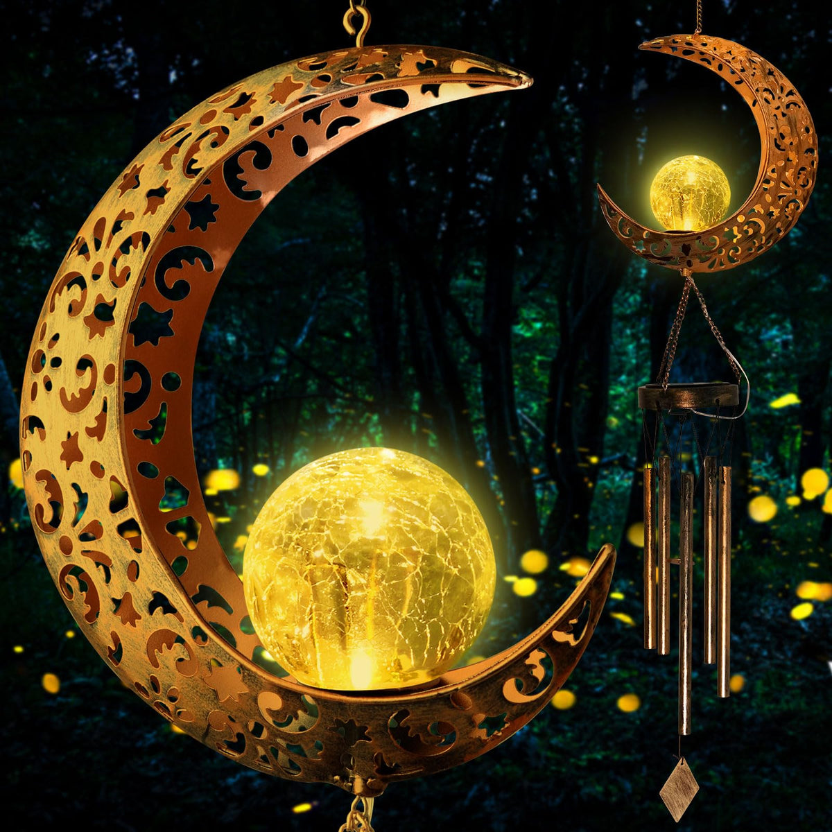 SHANGTIANFENG moon wind chime front view showing decorative moon and tubes
