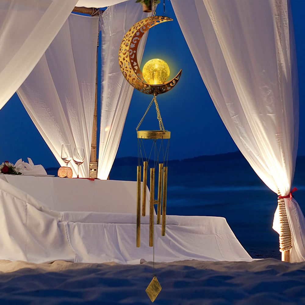 SHANGTIANFENG moon wind chime glowing at night creating soft ambiance