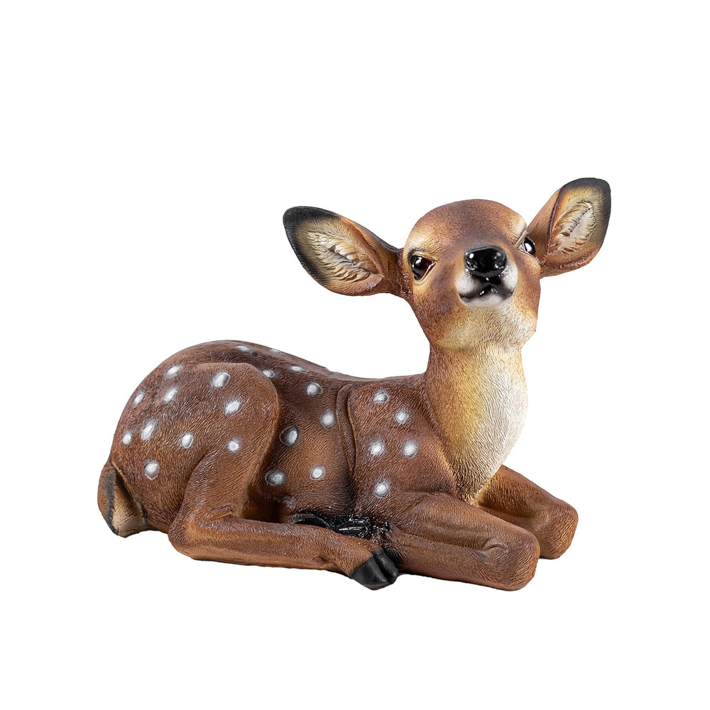 SHAODIE front view of brown resin fawn showing lifelike pose and curb appeal