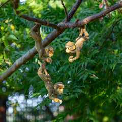 SHAODIE front view of three hanging monkey sculptures showing playful design and easy installation