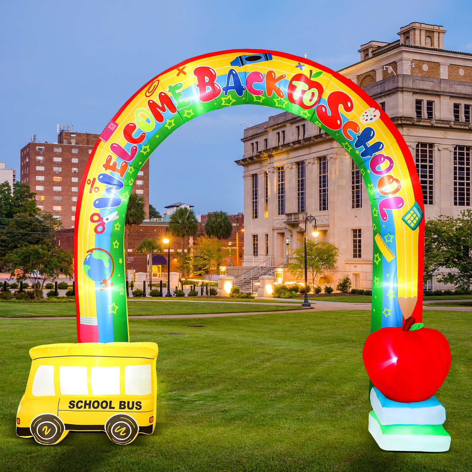 Shappy arch installed at a school entrance creating a festive welcome