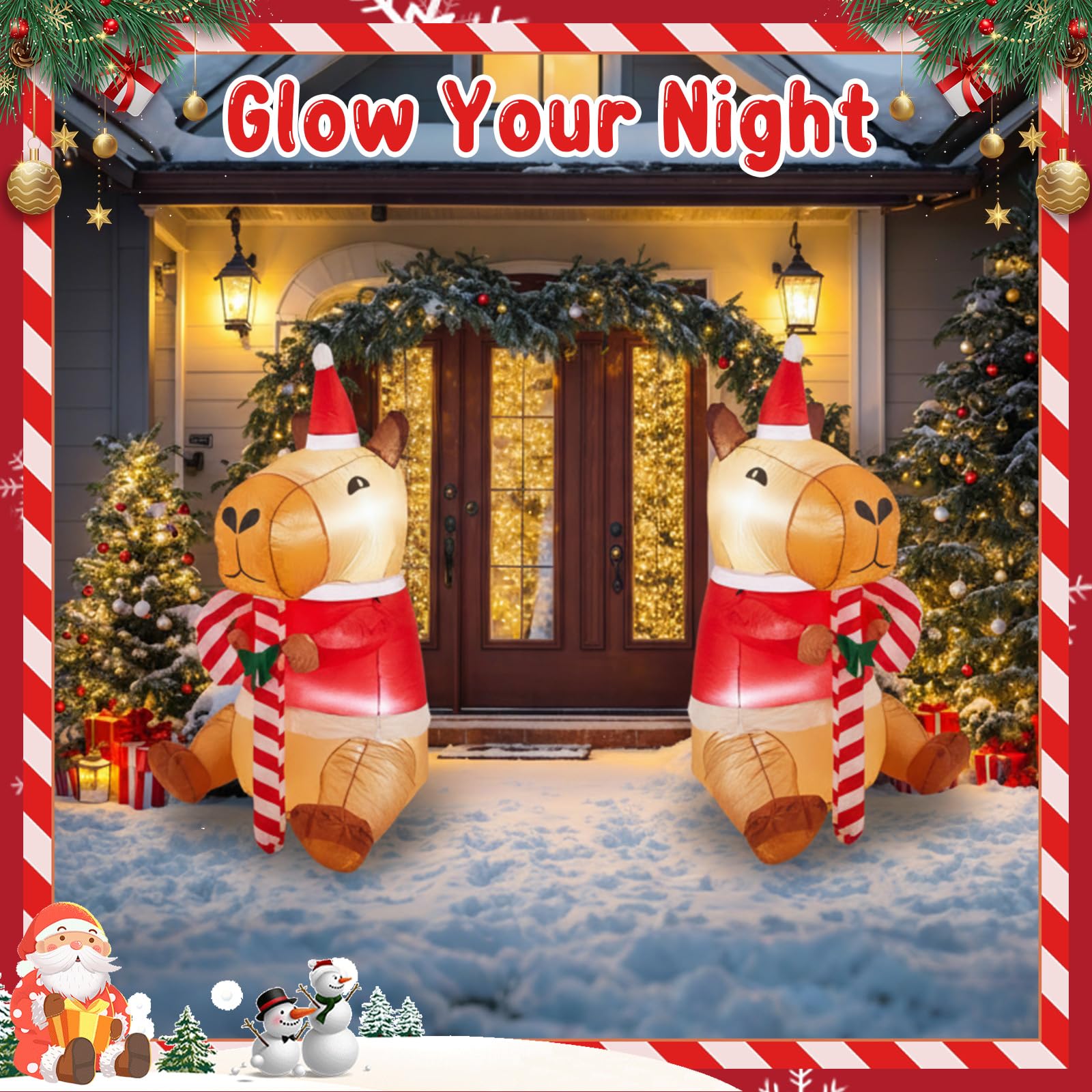 Shappy capybara on patio with guests showing festive party atmosphere