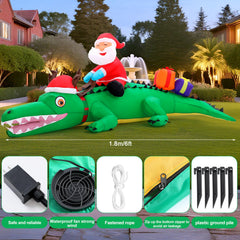 Shappy detail of Santa rider on crocodile emphasizing playful holiday character