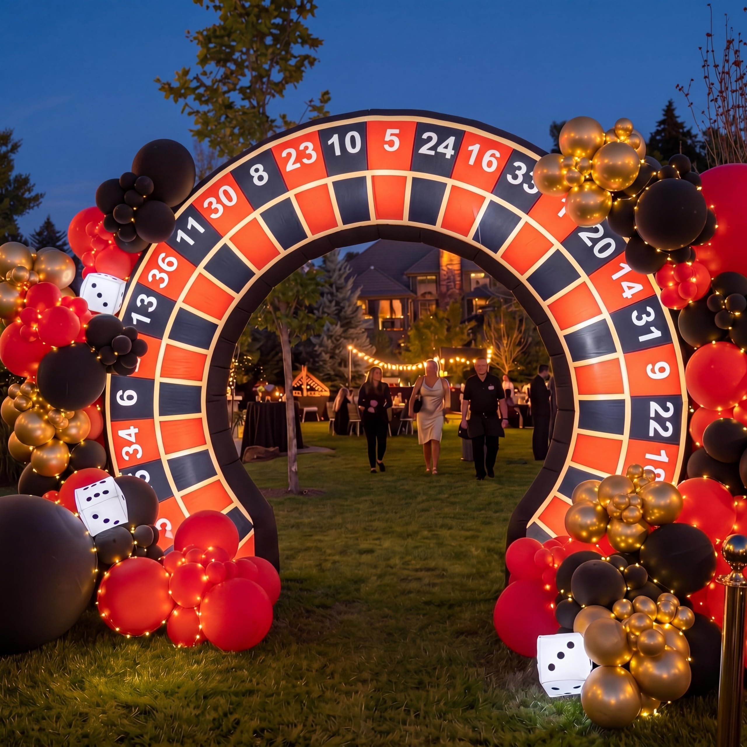 Shappy front view inflatable arch showing casino entrance and instant atmosphere