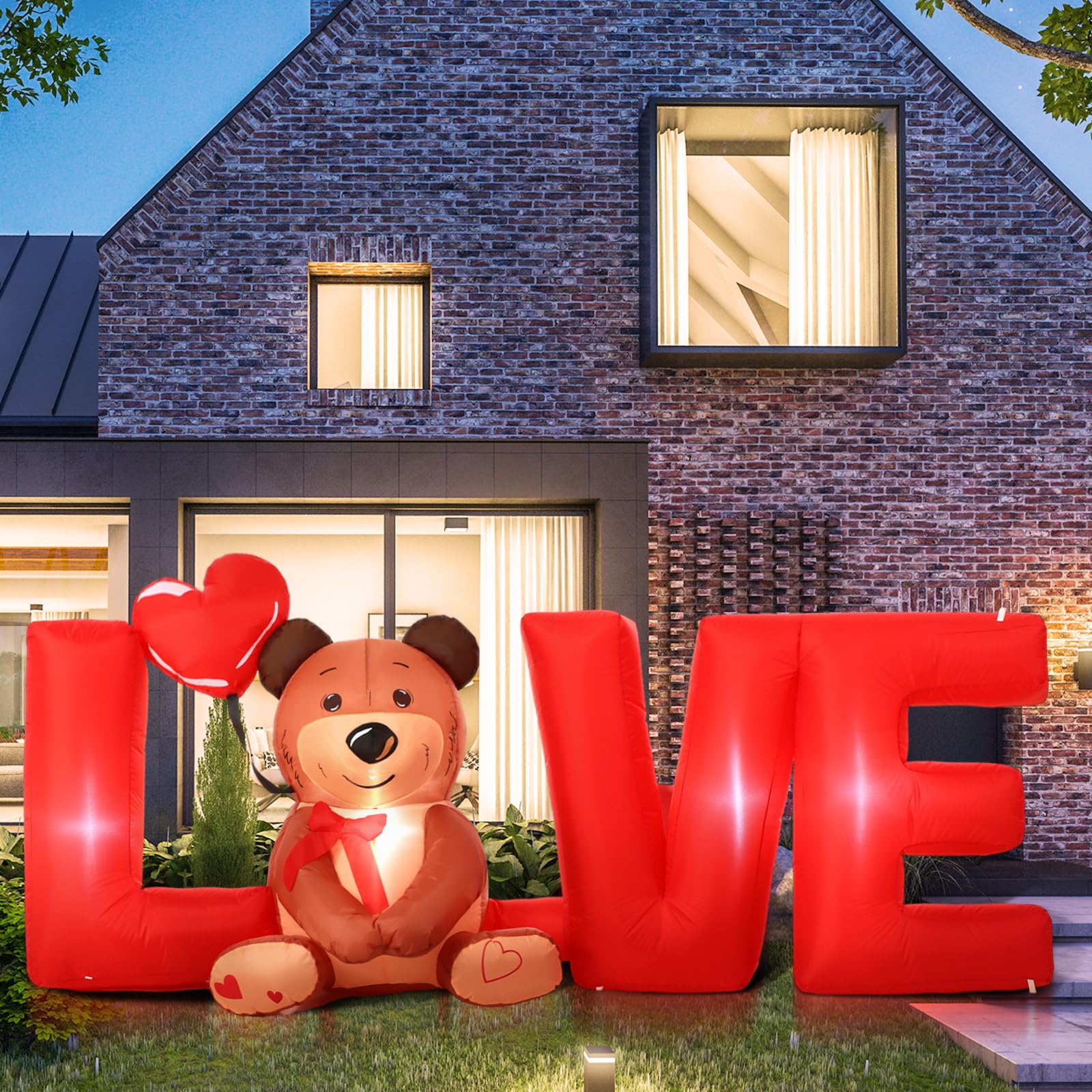 Shappy front view of love letters and bear, bright curb appeal