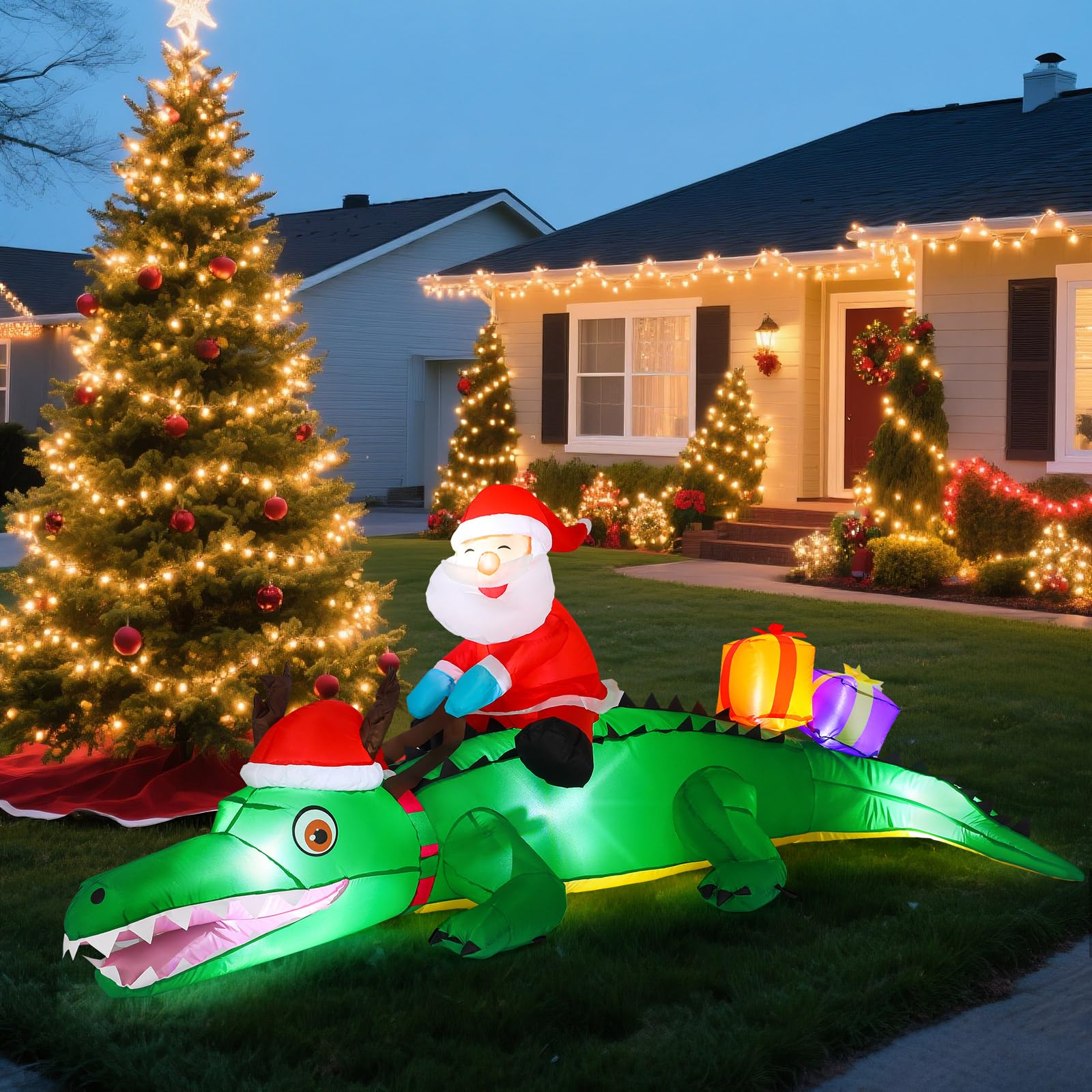Shappy lawn lifestyle display of crocodile creating festive outdoor party atmosphere