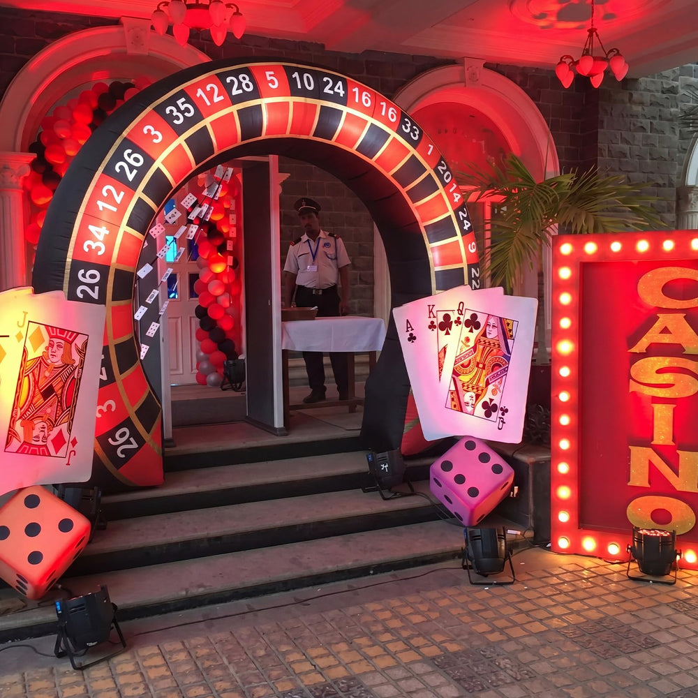 Shappy photo backdrop with people showing party-ready casino photo moment