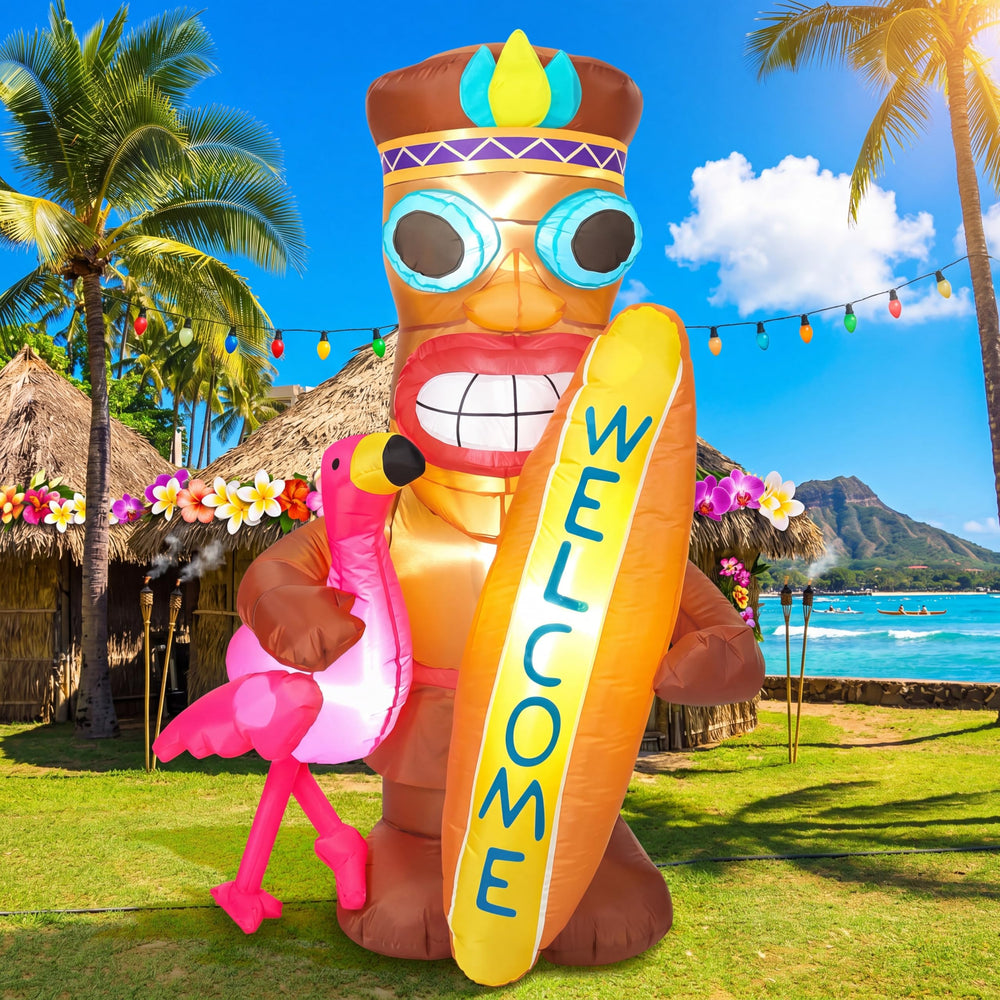 Shappy tiki flamingo full front view showing bright colors and eye-catching centerpiece